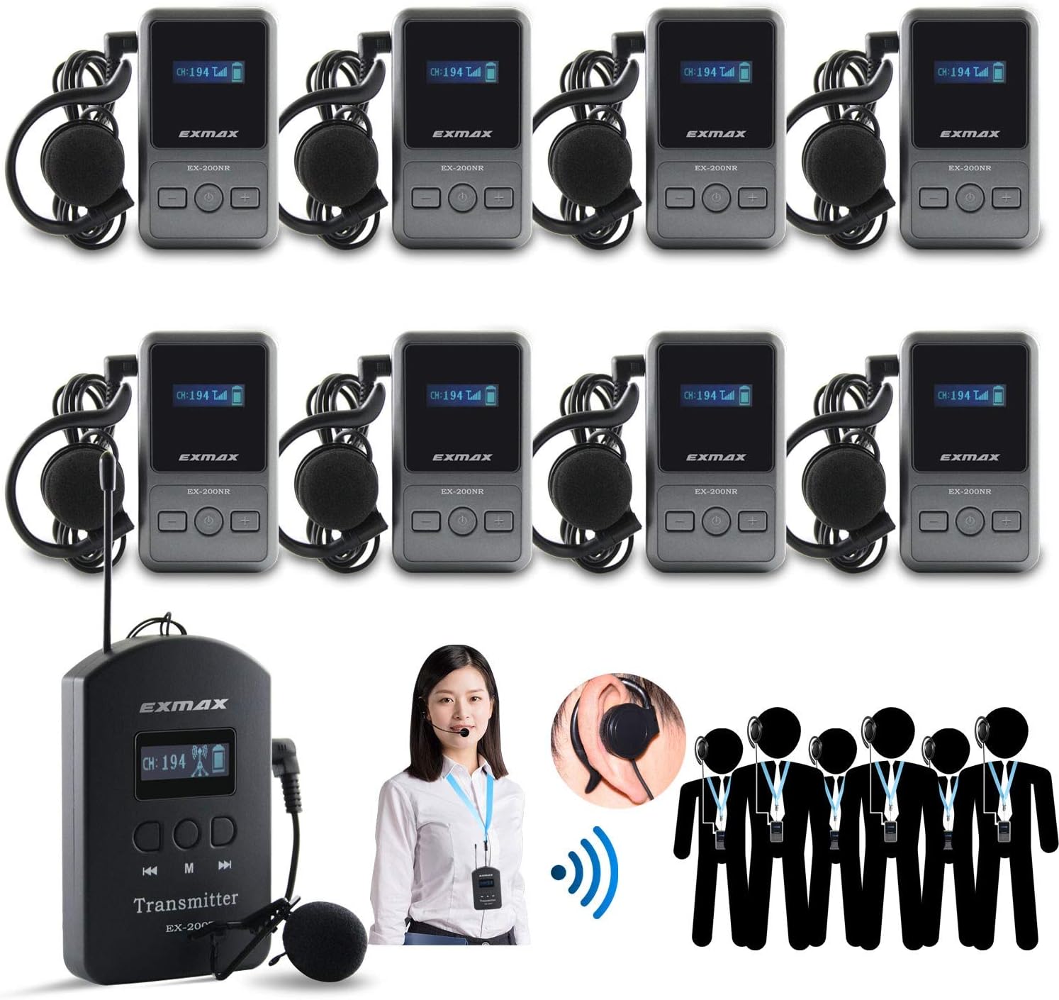 EXMAX EX200N UHF Wireless Tour Guide Microphone System