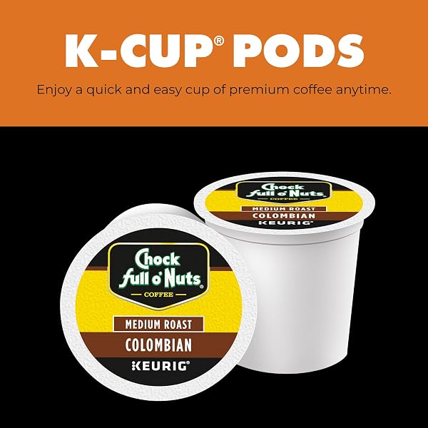 CHOCK FULL O’ NUTS COLOMBIAN KEURIG K-CUP PODS FOR KEURIG BREWERS – PREMIUM ARABICA, MEDIUM ROAST – SINGLE SERVE – 4 PACKS OF 24 K-CUP PODS