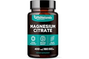 Magnesium Citrate Powder Capsules 400mg - 180 Count Veg Caps - PhiNaturals Supplements - Nervous System Support and Enzyme Function