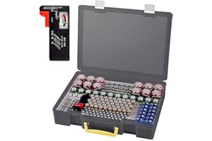 Battery Organizer Storage Holder- Batteries Case Containers Box with Tester Checker BT-168. Garage Organization Holds 225 Bat