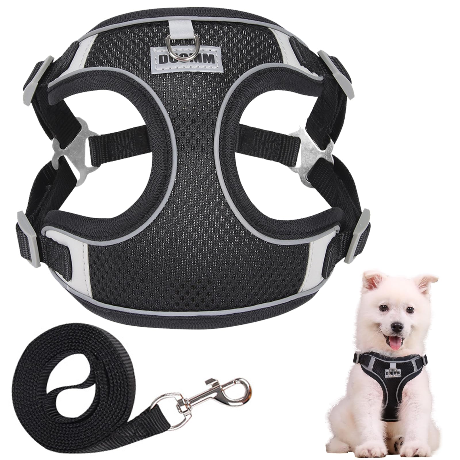 Ledeak No Pull Harness for Dogs, Breathable Mesh Step in Dog Harness, Adjustable Dog Harnesses, Dog Vest Harness with Reflective Strip, Lightweight Dog Harness for Small Medium Large Dogs (Black, S)
