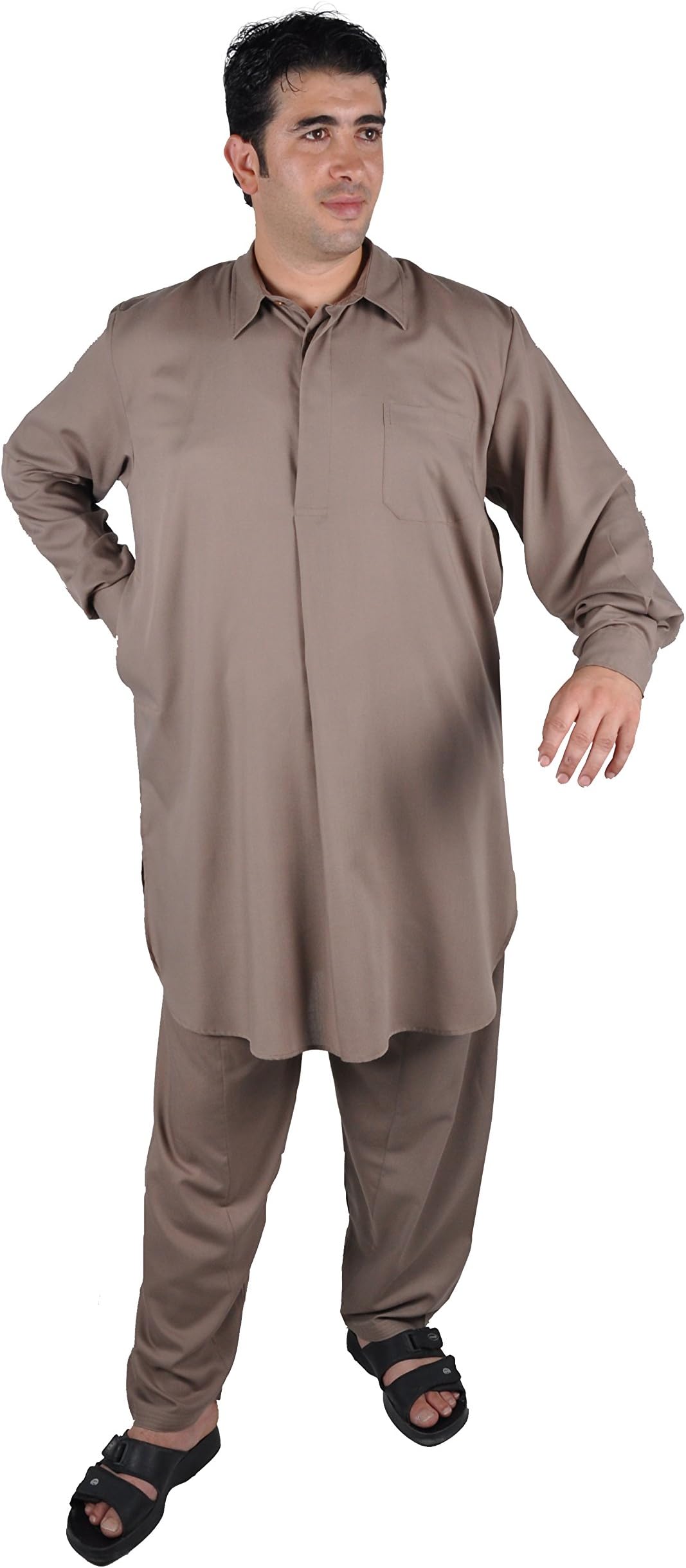 Tani Pakis Style Two Piece Men's Salwar Kameez Set, Colour: Brown