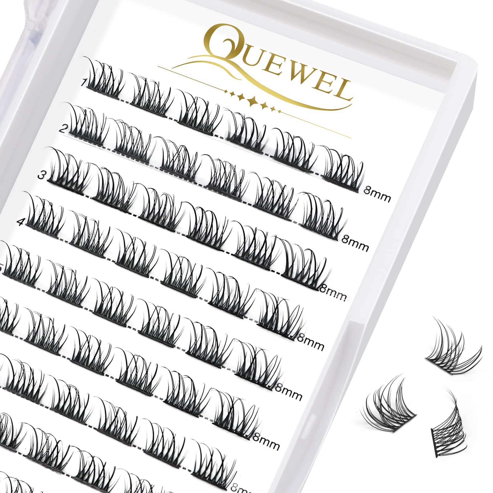 QUEWEL Cluster Lashes 72 Pcs Individual Lashes Wide Stem C/D Curl 8-16mm Length DIY Eyelash Extension False Lashes Individual Natural&Mega Styles Soft for Personal Makeup Use at Home (Natural-D-8) — image 1