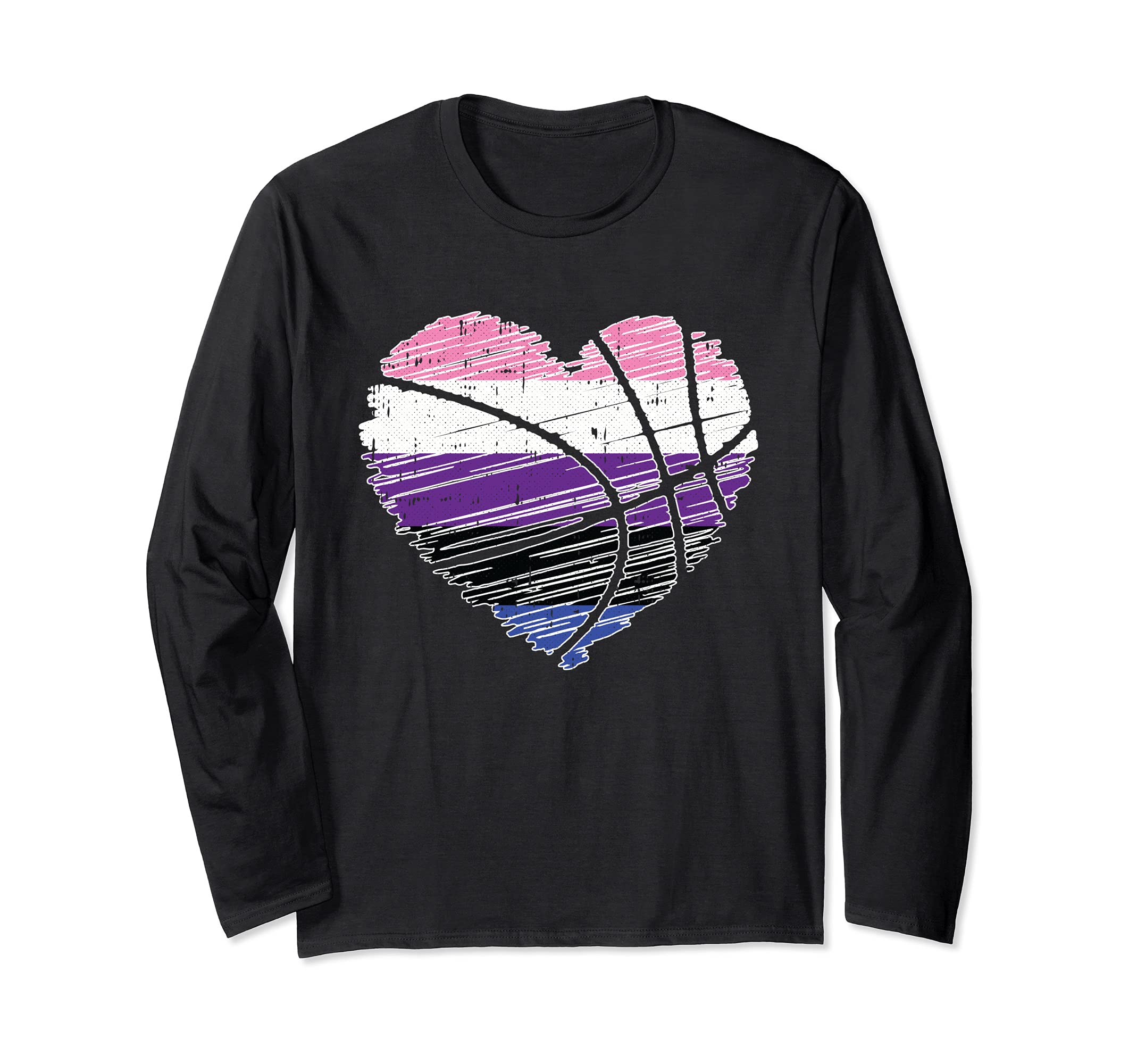 Basket-Ball Heart Gender-fluid Pride Cool Sport LGBT-Q Ally Long Sleeve T-Shirt