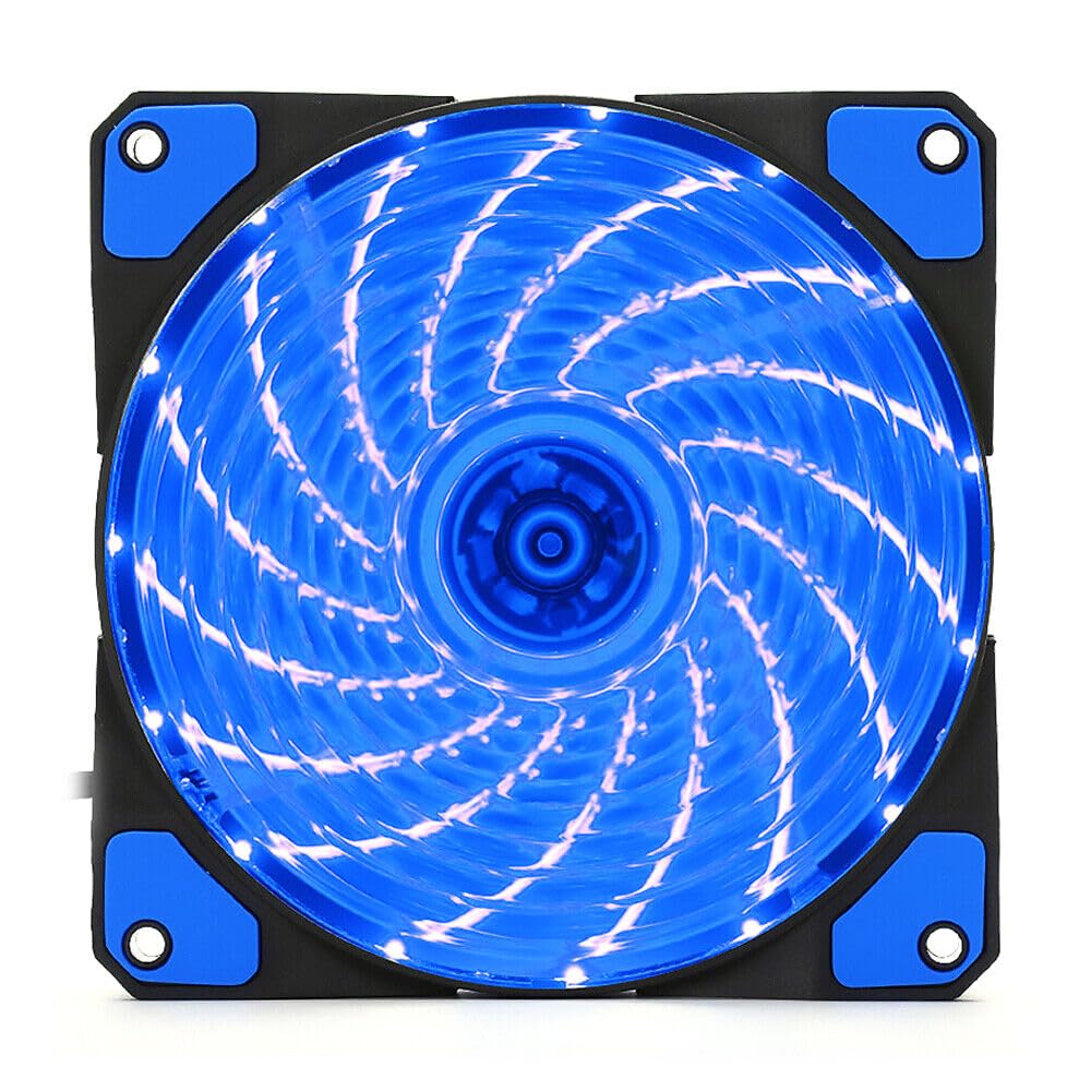 JUSTOP 120MM Blue LED PC Case Cooling Fan 12CM With 22x Blue LED Ring With 3-Pin Motherboard / 4-Pin Molex Connectors / 4x Screws Included