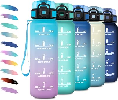 Botella de Agua 500ml, Cantimplora con Filtro, Fácil de Abrir, Botella Agua Motivadora y Prueba de Fugas, Cantimplora para Adulto, Oficina, Bicicleta, Gym