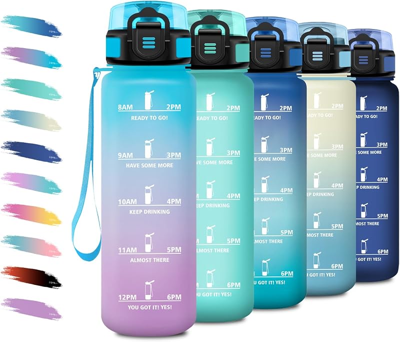 Botella de Agua 500ml, Cantimplora con Filtro, Fácil de Abrir, Botella Agua Motivadora y Prueba de Fugas, Cantimplora para Adulto, Oficina, Bicicleta, Gym