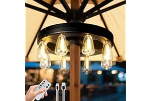 ALL FORTUNE Patio Outdoor Umbrella Lights, Rechargeable Battery Cordless Umbrella Light with 8 Warm White Bulbs 3 Brightness Levels, for Patio, Garden, Backyard, Camping or BBQ