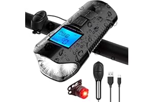 Bike Light Set Speedometer LED Lights with 120 Decibel Horn LCD Display USB Rechargeable Front and Tail T6 Highlight Wick 350