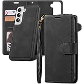 QLTYPRI Case for Samsung Galaxy S25, 2 in 1 Detachable Wallet Case PU Leather with Card Slots Kickstand Wrist Strap Magnetic Closure Shockproof Flip Cover for Samsung Galaxy S25 - Black
