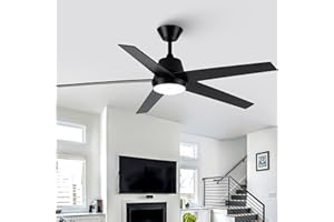 Vaczon Black Ceiling Fans with Lights, 52 Inch Modern Ceiling Fan With Remote, Indoor & Outdoor Ceiling Fan for Bedroom, Living Room,High CFM Ceiling Fans with 3CCT Lights Kit, Quiet DC Motor, Timer