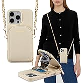 Hanman Crossbody Wallet Case for iPhone 16 Pro,RFID Blocking PU Leather Zipper Handbag Purse Cover Suitable for iPhone 16 Pro,Leather Wallet Case for Woman & Girls-Beige