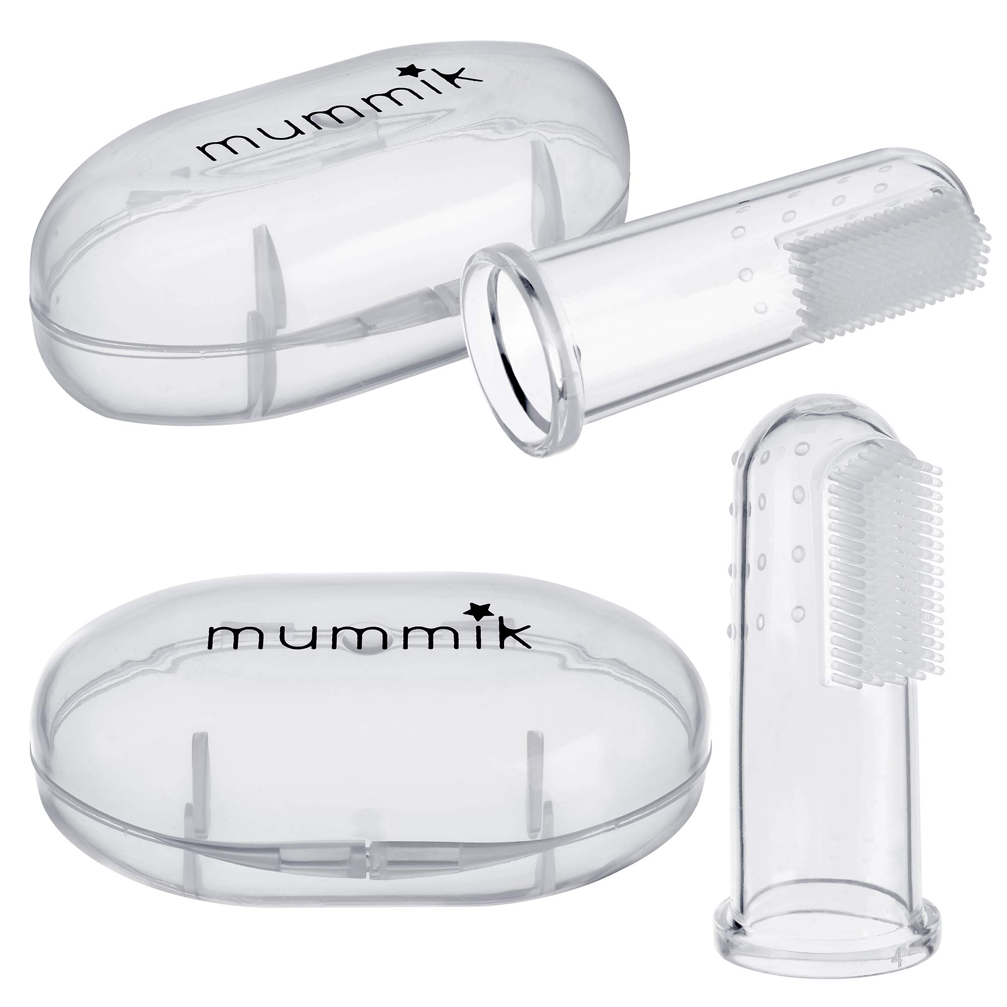 Mummik Silicone Baby Finger Toothbrush - 2 Pack, Soft Safe Silicone Oral Massage Teething Toothbrush for Baby Girl Boy Unisex with Storage Case, Food Grade Silicone, BPA Free