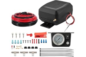 maXpeedingrods On Board Air Compressor System Universal Air Spring Bag Controller Kit Compressor Kit with Gauge Air Line T Fi