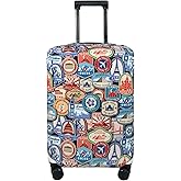 Explore Land Travel Luggage Cover Suitcase Protector Fits 23-26 Inch Case (Landmark Sticker, M)