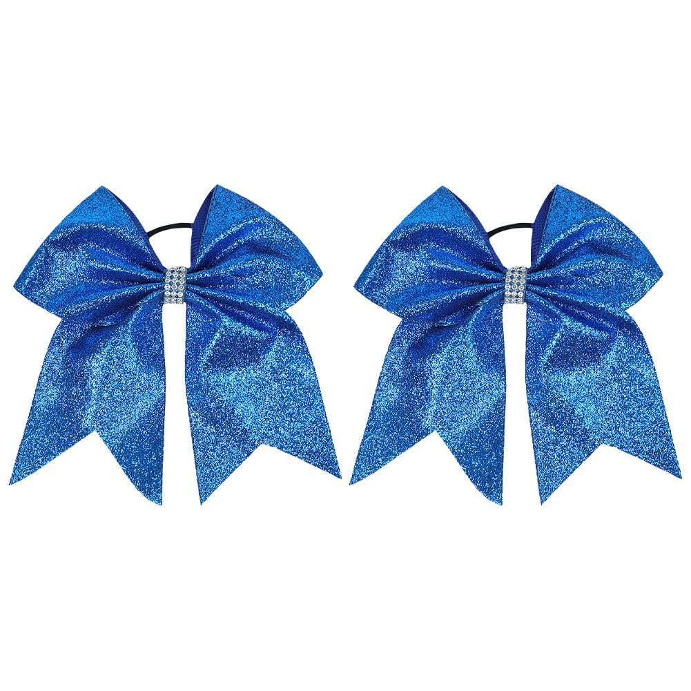 2 Pcs Large Glitter Cheer Hair Bows Cheerleader Hair Ties Sparkly Sequin Ponytail Holder Cheerleading Hair Scrunchies Sports Hair Accessories Blue