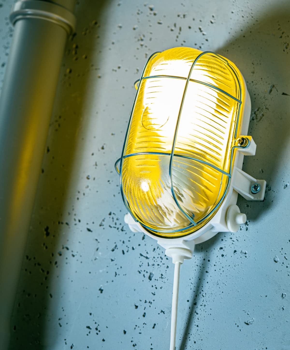 CGC Lighting White Oval Cage Glass Metal Wall Ceiling Light Bulkhead Weatherproof Indoor Outdoor Garden Porch Garage Patio Waterproof