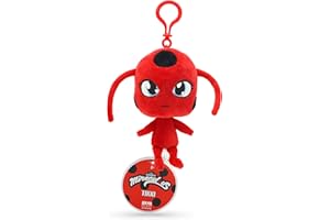 Miraculous Ladybug - Kwami Lifesize Tikki 5-inch Ladybug Plush Clip-on Toys for Kids, Super Soft Collectible Stuffed Toy with Glitter Stitch Eyes and Color Matching Backpack Keychain (Wyncor)