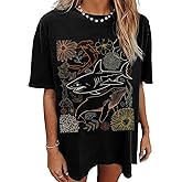 Oversized Tshirts Cute Tops for Women Shark Flower Graphic Tees Tops Summer Casual Loose Beach Vacation Shirts