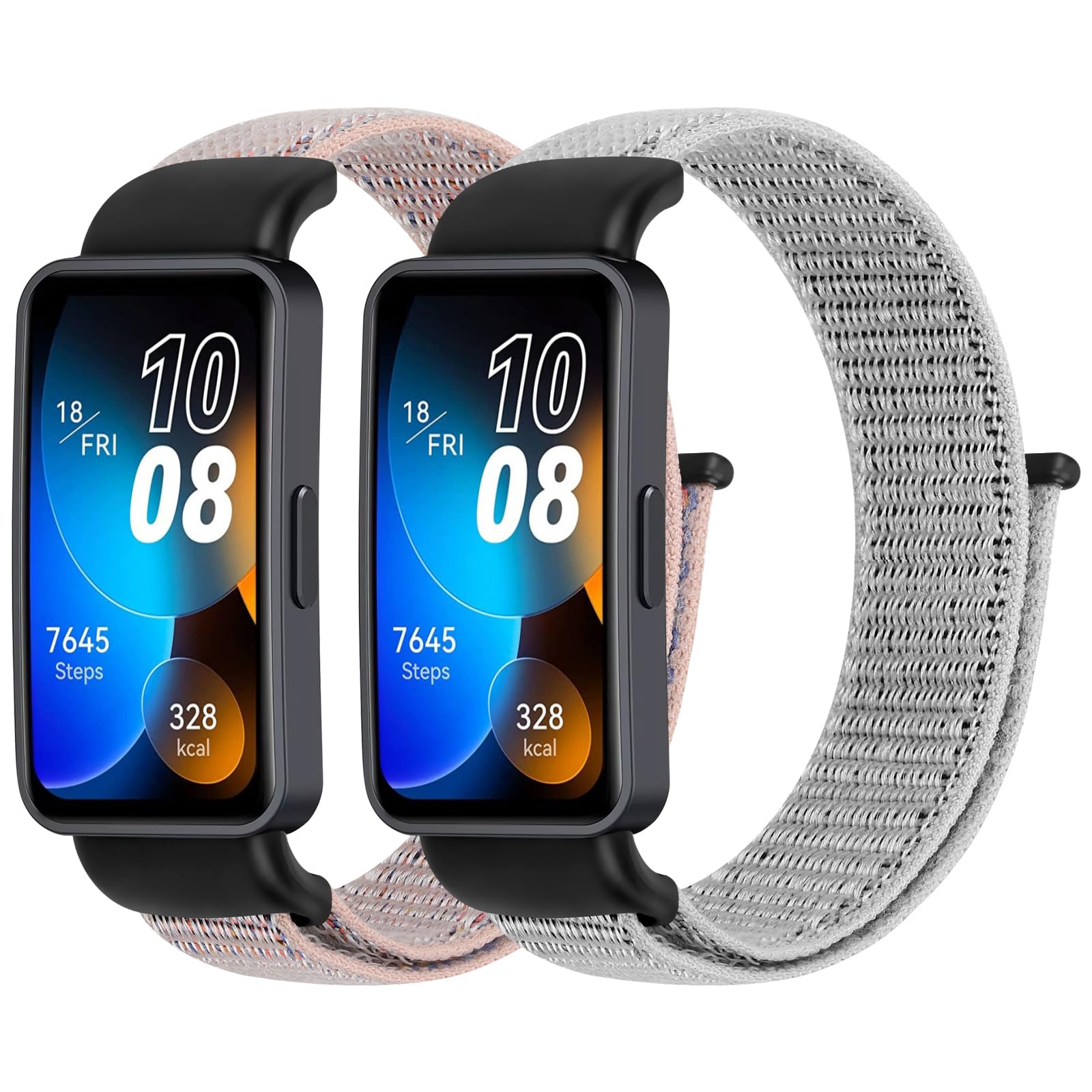 Tiptops Nylon Strap Compatible for Huawei Band 10/Huawei Band 9/Huawei Band 8 Women Men, 2 Pack Breathable Nylon Wristband Sport Solo Loop Replacement Straps for Huawei Band 8/9/10 (NFC)
