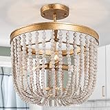 Beaded Ceiling Light, 3-Light Gold Semi Flush Mount