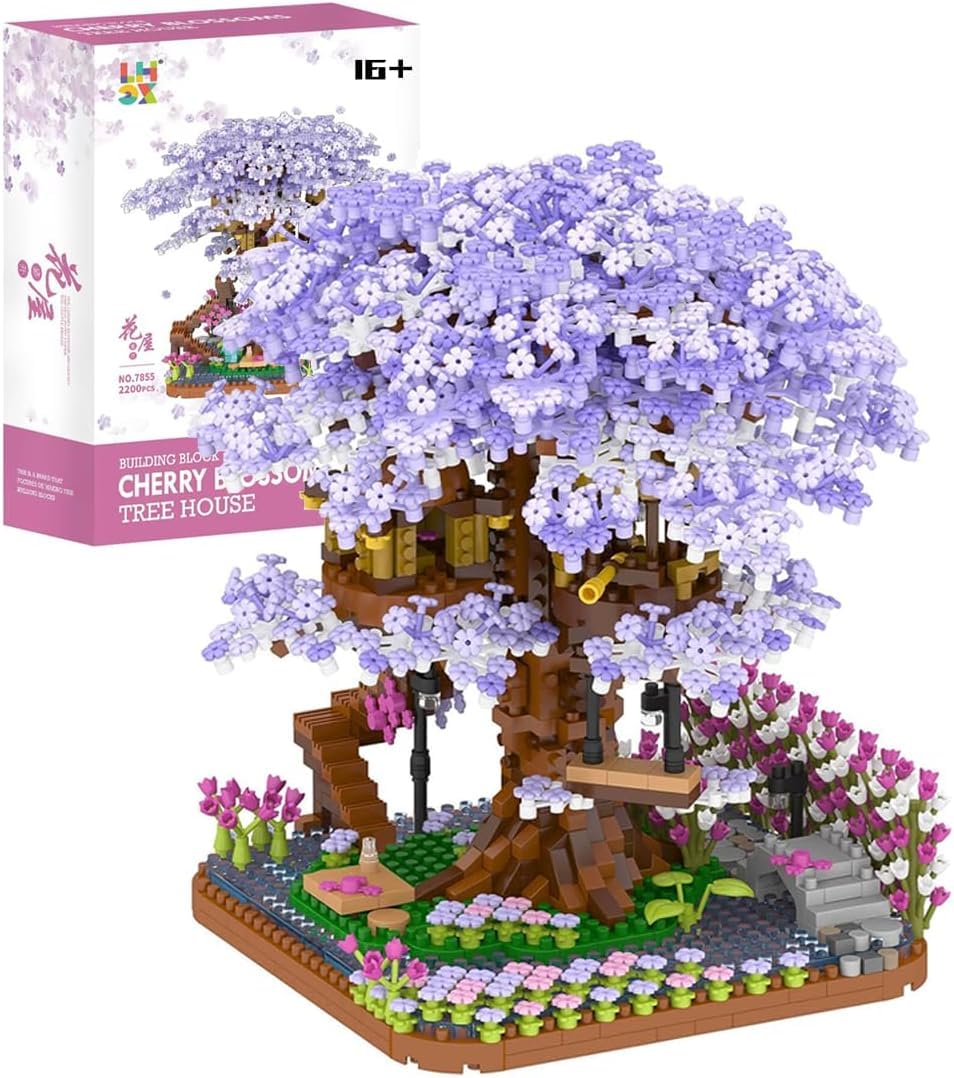Mini Cherry Blossom Tree House Bonsai Building Kit, 2200 Pcs Mini Bricks Cherry Bonsai Tree Bricks Model Set, DIY Botany Collection Deco Gift, Gift for Teens and Adults