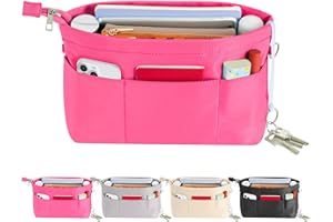 HyFanStr Purse Organizer Insert with Zipped Top for Tote Bag, Handbag Shaper with 13 Pockets