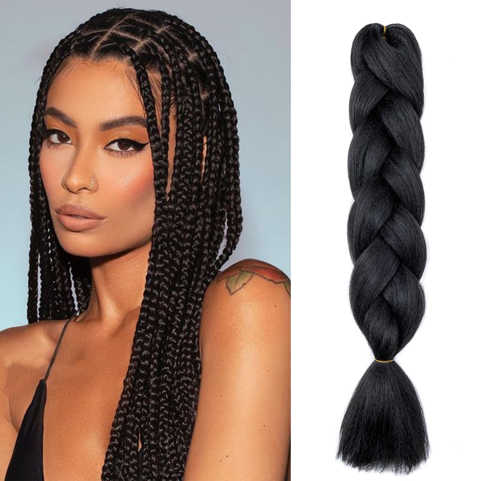 Gairyan Jumbo Braiding Hair Extensions 1pcs Dark Black Jumbo Braids Hair Extensions for Braiding Synthetic Hair 1 Pack 24 inches 100g Box Braids Crochet Twist