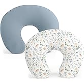 Konssy 2 Pack Nursing Pillow Covers, Stretchy and Soft Nursing Cover for Breastfeeding, Pillow Slipcover for Baby Girls Boys Newborn (Blue Grass, Ice Blue)