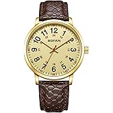 BOFAN Gold Nurse Watch for Nurse Medical Professionals,Womens,Doctors with Easy to Read Dial,Second Hand and 24 Hour,Brown Leather Strap,Water Resistant