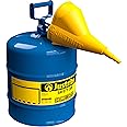 Justrite 5 Gallon Type I Blue Safety Can for Kerosene with Flame Arrester, Self-Closing Lid, and Funnel, Made in the USA, Galvanized Steel Flammable Storage Can, 7150310