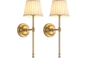 KDG Cordless Wall Sconces Set of 2, Small Wireless 5200mAh Rechargeable Battery Fabric LED Wall Lamps, Portables Lightings for Wall Painting, Living Room, Bedroom, Hallway, Gifts, Night Light (Gold)