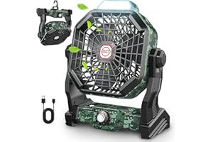 DRCHOP Camping Fan with LED Lantern, 10400mAh 8-Inch Rechargeable Outdoor Tent Fan, 270°Head Rotation, Stepless Speed and Quiet Battery Operated Personal USB Desk Fan for Camping, Office, Fishing, Travel