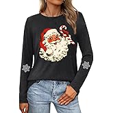 SUWATOIN Women’s Christmas Long Sleeve Shirt – Santa Snowflake Holiday Tee Soft Xmas Casual Top