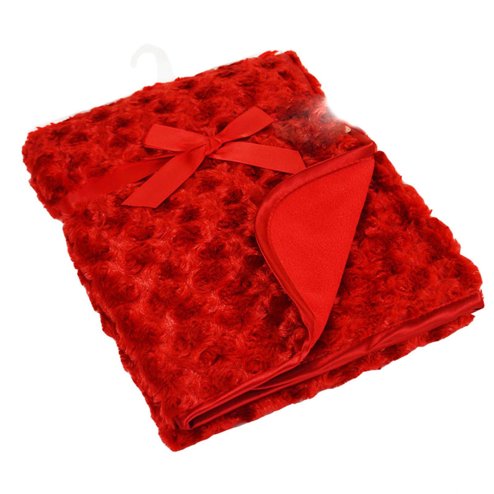 Soft Touch Baby Boys Girls Rosebud Fleece Blanket Wrap Shawl Satin Trim & Fleece Back FBP66 (Red) — image 1