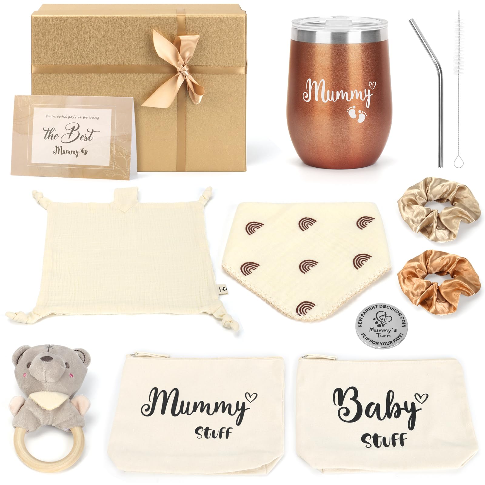 Topsky New Born Baby Gift - Champagne New Mum to Be Gifts - Personalised New Baby Gifts Box - Pregnancy Gifts for New Parents - Unisex Baby Shower Gifts - Baby Hamper for Newborn