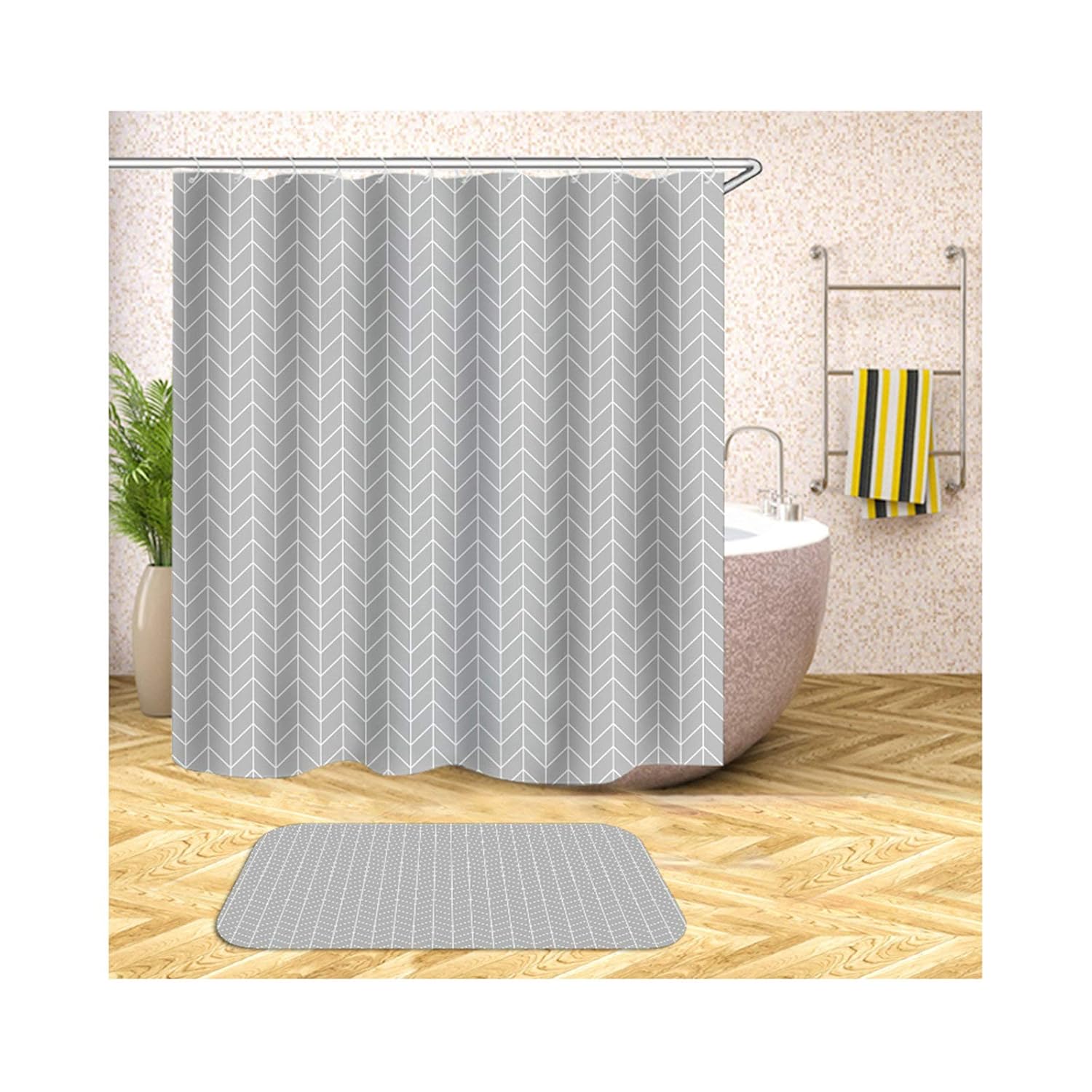 Beydodo Rideau Salle De Bain Avec Tapis Motif à Chevrons