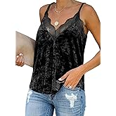 miduo Womens Strappy Adjustable Straps Velvet Lace Trim V Neck Tank Tops Cami Shirts Sleeveless Blouses Shirt Tank Top