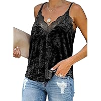 Allegra K Women's Velvet Camisole Lace Velour Party Club Spaghetti