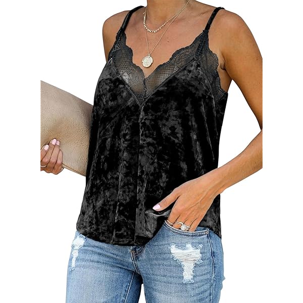 SOLY HUX Women's 2 Piece Velvet Cami Top V Neck Spaghetti Strap