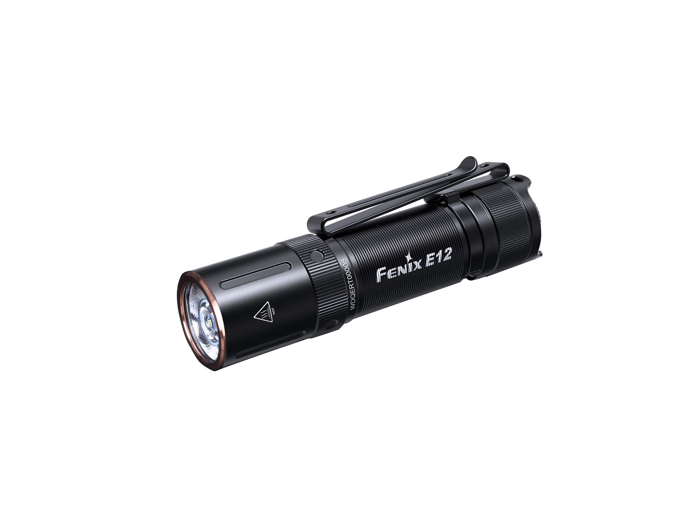 FENIX E12 V2.0, Mini Lightweight Everyday Carry Torch | 160 Lumens | 68m | 70 Hrs Max | AA Battery Powered | Bi-Directional Body Clip | IP68, Black