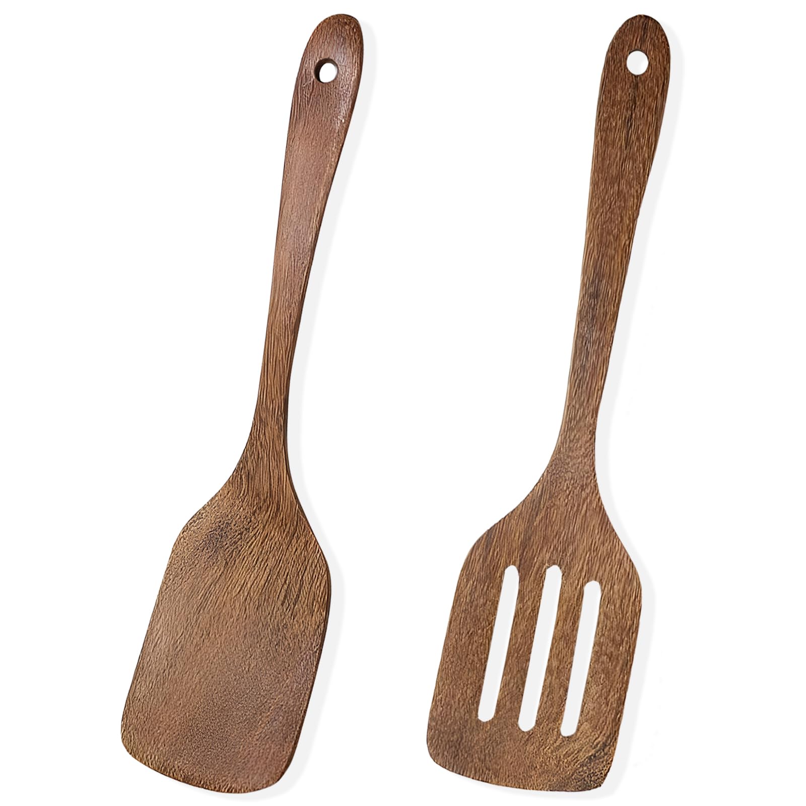 Wooden Spatula, 2 Practical Items Wooden Spatula for Cooking, Heat-Resistant and Non Stick Wooden Spatulas, Wooden Utensils Use for Frying Chicken Wings, Hamburgers, and Other Delicious Foods