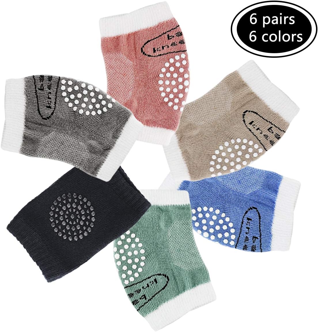DLOnline 6Pair Baby Crawling Kneepads,Unisex Baby Toddlers Kneepads,Baby Crawling Safety Protector(6 Colors)