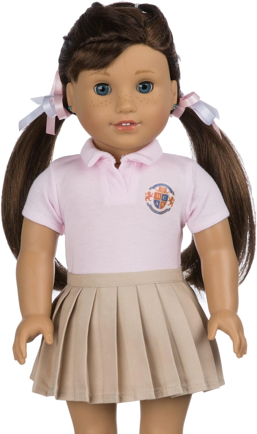 MY GENIUS DOLLS Customizable School Uniform for American Girl Doll | Your Own School Logo | DIY Accessories and Clothes | Fits All 18 inch Dolls Like Our Generation, My Life,Packed (Pink)