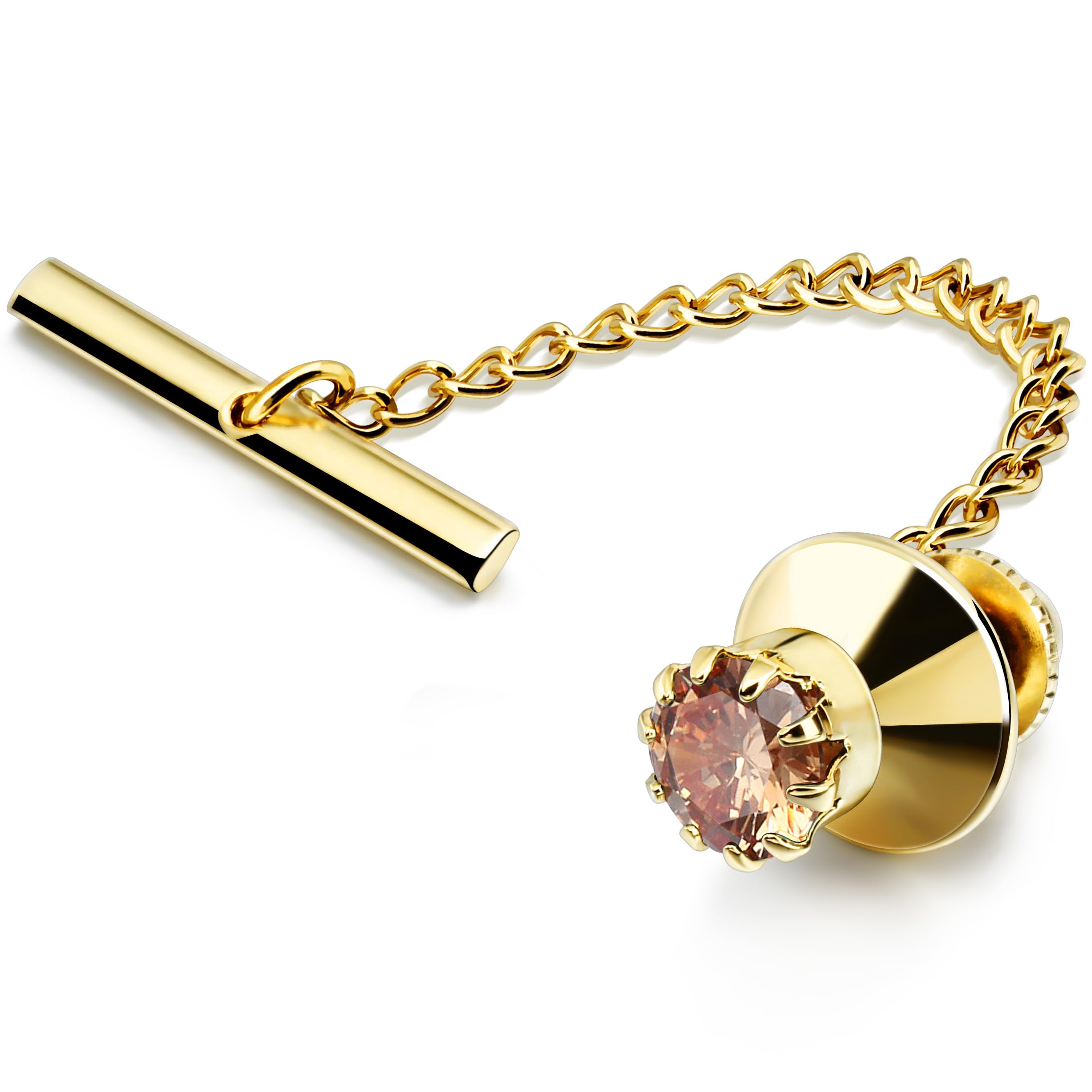 HAWSON Mens Tie Tack with Chain Round Crystal Wedding Business Accessories, metal