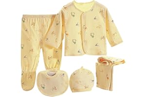 FITFIFTH POD Unisex Baby Clothes 5 Piece Layette Sets Cotton Newborn Clothes Gift Set For 0-3 Months