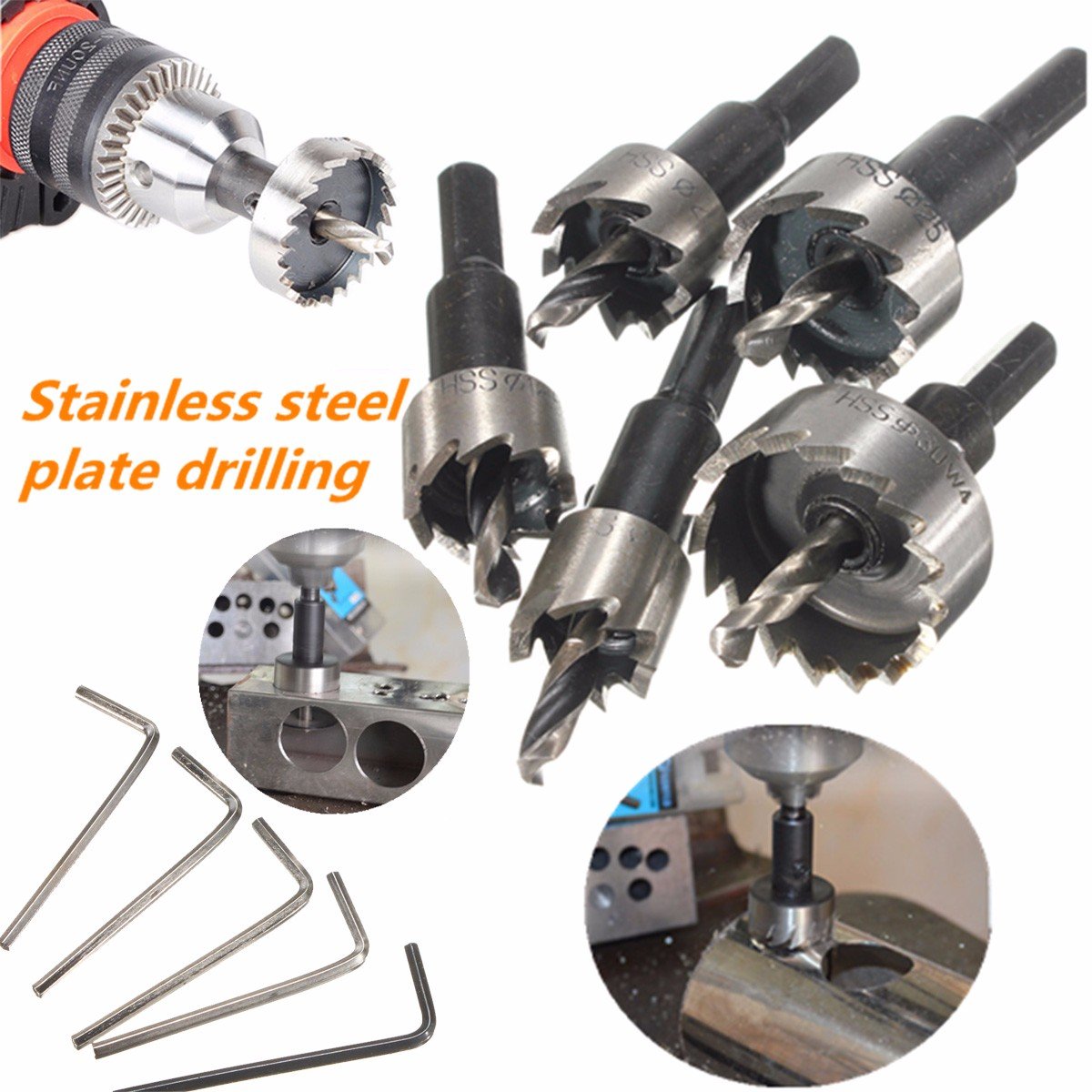 Mohoo 5PCS 1630MM HSS Drill Bit Hole Saw Set Stainless High Speed