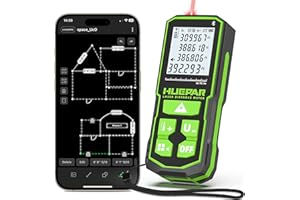 Huepar Laser Distance Measure 395Ft. Digital Rechargeable Laser Measuring Tool with Bluetooth -Phone APP, Angle Sensor, 1/16in Accuracy, M/in/Ft Unit, Pythagorean Mode, Measure Distance, Area, Volume