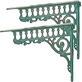 Sungmor 10.6 Inch Cast Iron Brackets for Shelves - 2 Pack Vintage Green | Metal Decorative Angle Support Doorway Bracket, Heavy Duty Victorian Shelves Corbels, Wall Mounted Floating Shelf Bracket