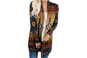 EKVAHL Aztec Cardigan for Women Open Front Long Sleeve Lightweight Vintage Ethnic Print Loose Casual Fall Cardigan Coats
